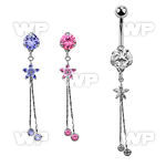 bnrz364 casted steel cz belly banana w flower design  prong set