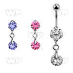 bnrz372 casted steel cz belly banana w dangling round cz stone