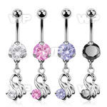 bnrz375 casted steel cz belly banana w little swan w round cz