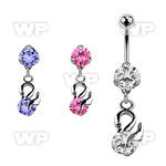 bnrz376z casted steel cz belly banana w swan design w round cz