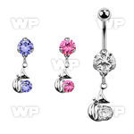 bnrz378 casted steel cz belly banana w lady cat design round cz