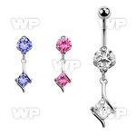 bnrz406 casted steel cz belly banana w square prong set cz