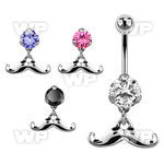 bnrz517 casted steel cz belly banana w up turned mustache design