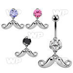 bnrz519 casted steel cz belly banana w happy mustache design