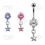 bnrz585 casted steel cz belly banana w prong set star shaped cz