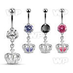 bnrz590 steel casting belly banana w cz dangling crown w cz
