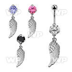 bnrz593 casted steel cz belly banana w dangling bird wing