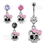 bnrz650 casted steel cz belly banana w skull w a pink ribbon
