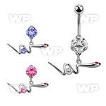 bnrz729 casted steel cz belly banana w snake w round cz on body