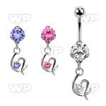 bnrz731 casted steel cz belly banana w fancy heart w single cz 
