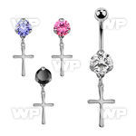 bnrz757 casted steel cz belly banana w plain small steel cross