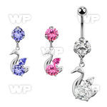 bnrz89 casted steel cz belly banana w elegant swan w cz
