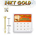 box w 12 14kt gold bend it nose studs w 2mm round czs 