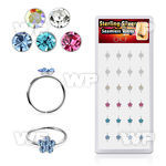 box w 24 silver seamless nose hoop w crystal flowers