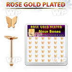 box w 36 rose gold plated silver nose bones w butterfly