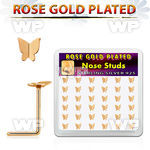 box w 36 rose gold plated silver nose studs w butterfly