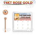 box w 9 14kt rose gold nose bones, 22g w 1.5mm ball top