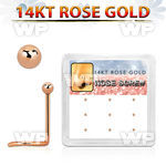 box w 9 14kt rose gold nose screws, 22g w 1.5mm ball top