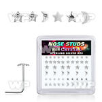 box w silver nose stud w star & moon tops w clear crystal