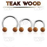cbmte8l xxl steel circular barbell, 14g w 8mm teak wood balls