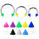 cbsacn5l xxl steel circular barbell, 14g w 5mm solid color cones