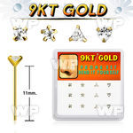 d9gys13 box w 9kt gold bend it nose stud w czs in mixed shape