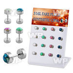 dacb221 display w steel fake plugs with synthetic opal top