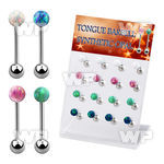 dacb222 display w steel tongue barbell w 6mm synthetic opal ball