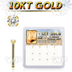 dginb22 box w 12 pcs. of 10kt gold nose bones w 1.25mm clear cz 