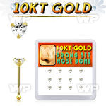 dginb3 10kt gold nose bone with 3mm prong clear cz heart