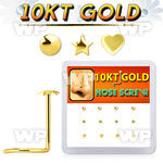 dgisc10 box w 12 10kt gold nose screws w assorted shaped tops 