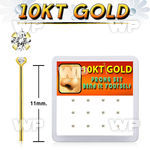 dgiys20 box w 10kt gold bend it nose studs w 1.5mm prong set czs