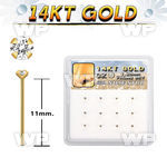 dgys22 box w 14kt gold nose bend it nose stud w 1.2mm clear cz 