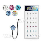 dncl9 box w 24 silver fake nose clips w a crystal flower top