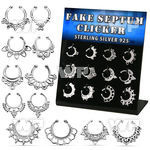dnsm116 display w 12 silver fake septum clickers w indian design