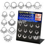 dnsm137 display w 12 pcs. of silver septum rings in mixed design