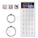 dnsm162 box w 24 silver nose rings w set 1.5mm mix color cz tops