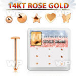 drnb20 box w 9 14kt rose gold nose bones w mixed shaped tops