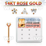 drnb21 box w 14kt rose gold nose bone w cz star triangle heart