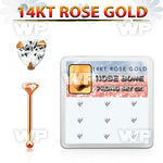drnb3 box w 9 14kt rose gold nose bones w heart shaped cz