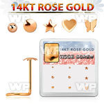 drsc19 box w 9 14kt rose gold nose screws w assorted shaped top