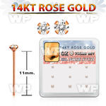 drys11 box w 14kt rose gold bend it  nose stud 1.5 2mm czs