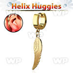 ehg584 gold steel helix huggie w dangling gold colorbird wing