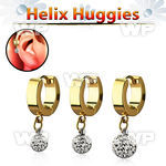 ehgfr gold steel helix huggie w dangling multi crystals ball