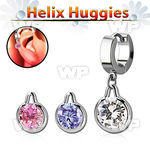 ehgz417 gold steel helix huggie earring w round dangling w cz