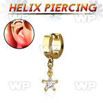 ehgzs6 gold steel helix huggie w dangling 6mm star cz stone 