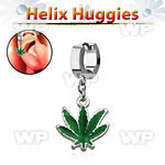 ehh432 steel helix huggie w green marihuana leave 