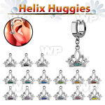 ehh649 helix huggie w a dangling crystal studded crown
