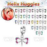 ehh761 stainless steel huggie w a dangling small dragonfly