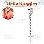 ehhlcrs steel helix huggie earring w a cross dangling on chain